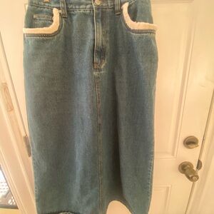 Denim maxi skirt with laser cute pocket detail